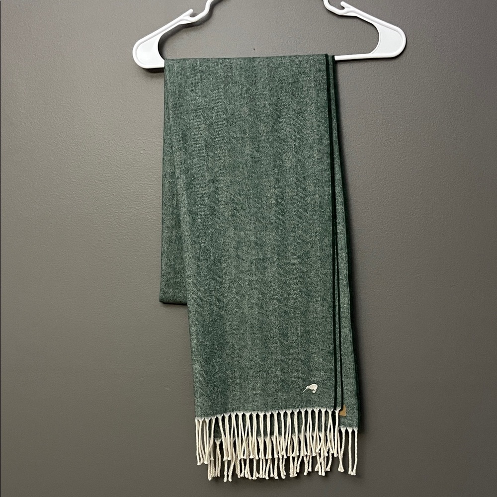 Lands Downunder Herringbone Green Italian Wrap Scarf with Fringe